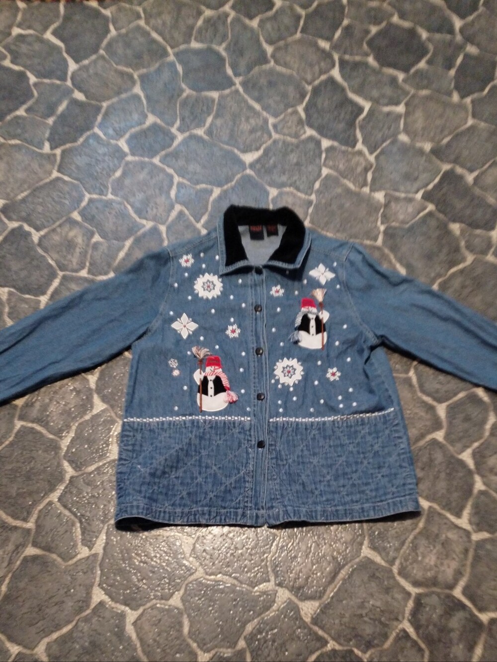Quizz Again women's denim button up Snowman Xmas shirt size S VINTAGE